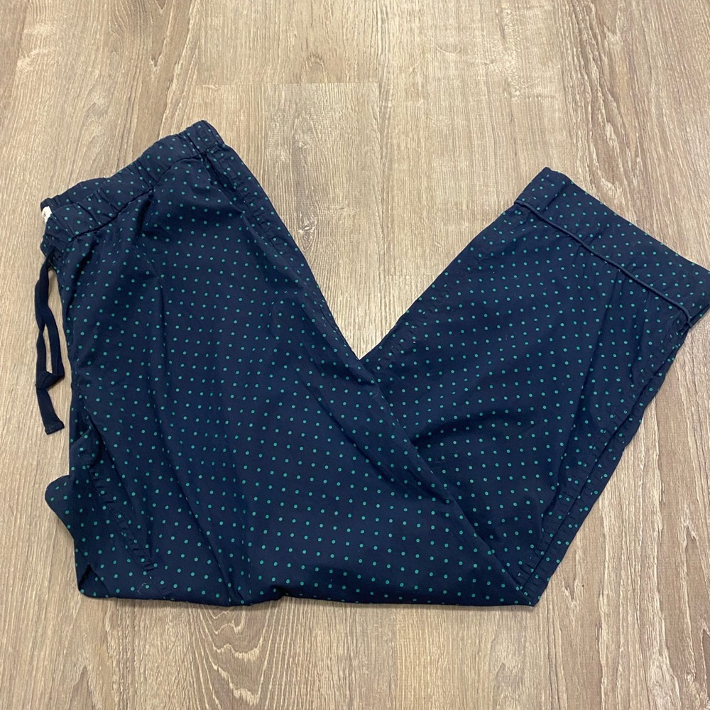 SOLD- J.Crew women’s Large cotton navy blue with green polka dot pajama pants
